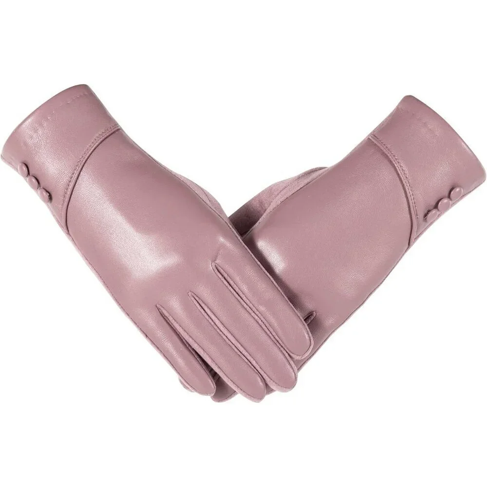 Women's Winter Leather Gloves Touch Screen Wool Lined Warm Suede Light Purple